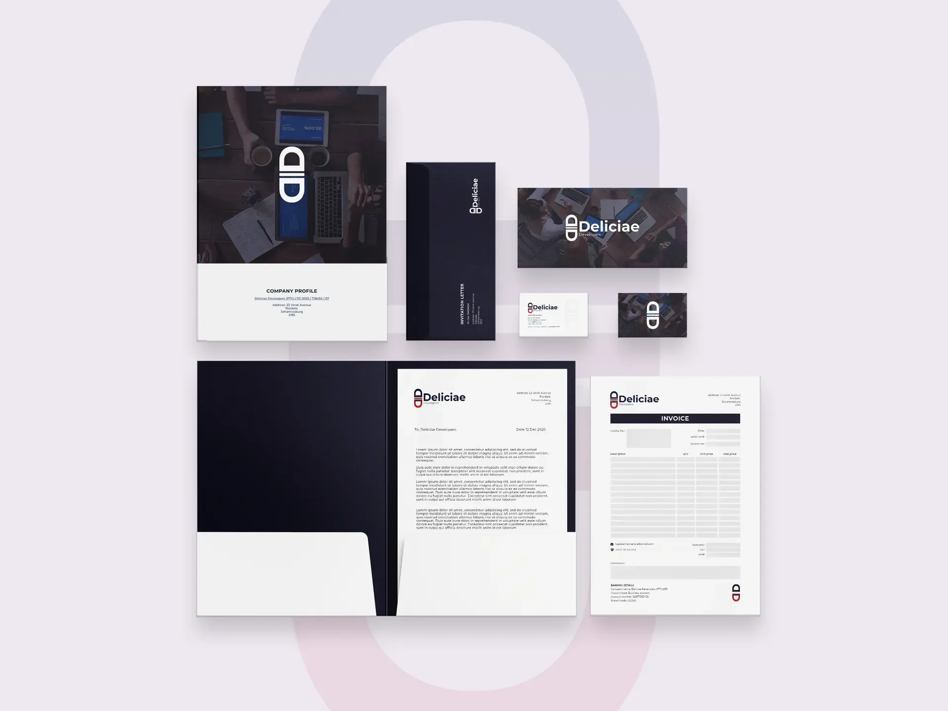 Deliciae Company brand identity with premium stationary